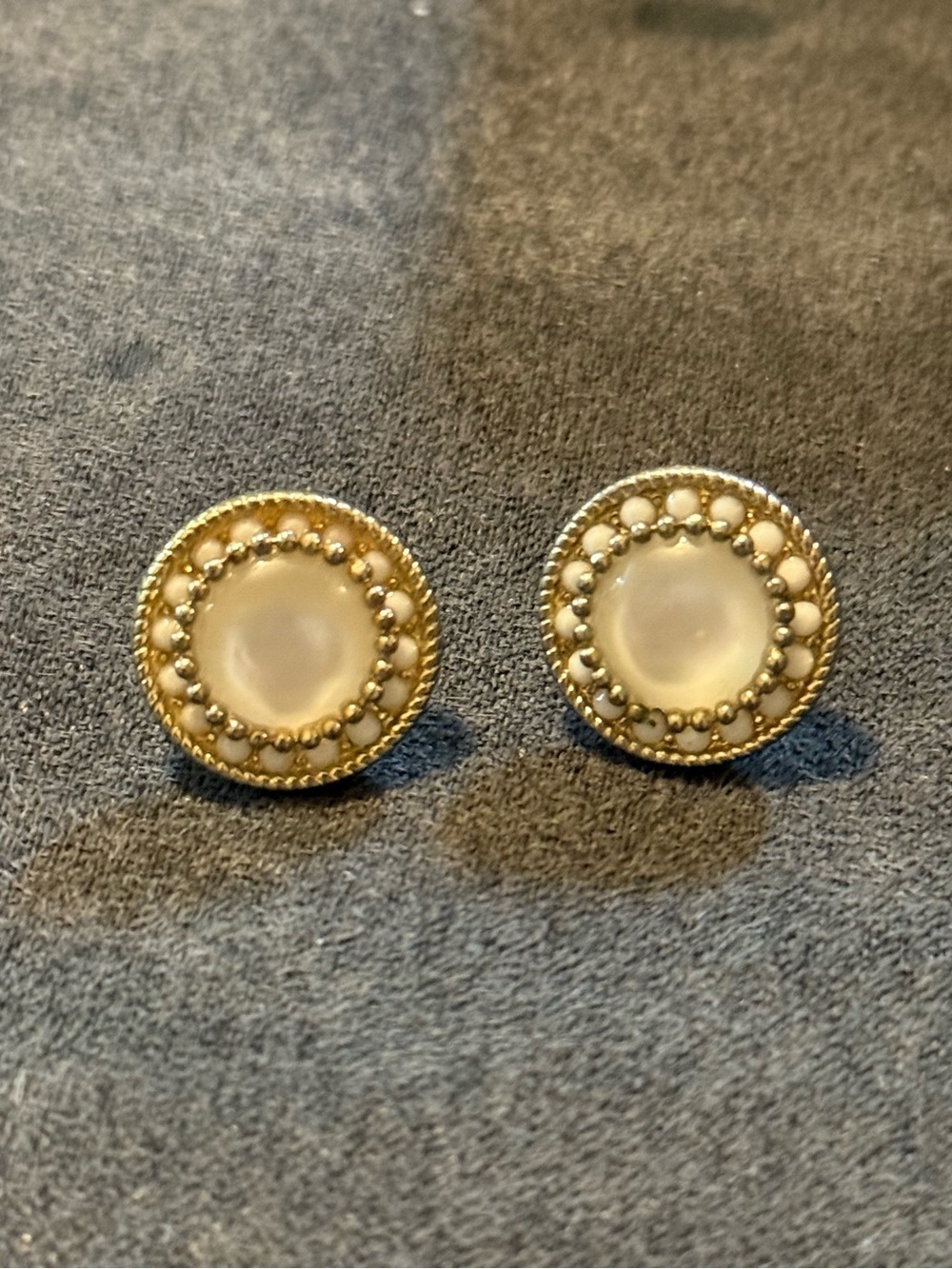 Gold and Cream Round Stud Earrings - Women's Jewelry